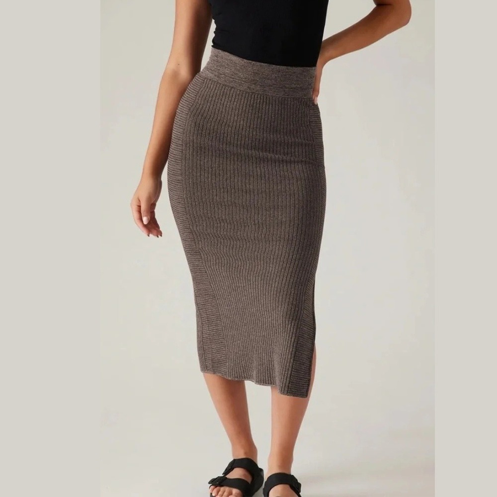 Athleta Luxe Seamless Skirt Womens Medium Brown Marled Seamless Bodycon Midi